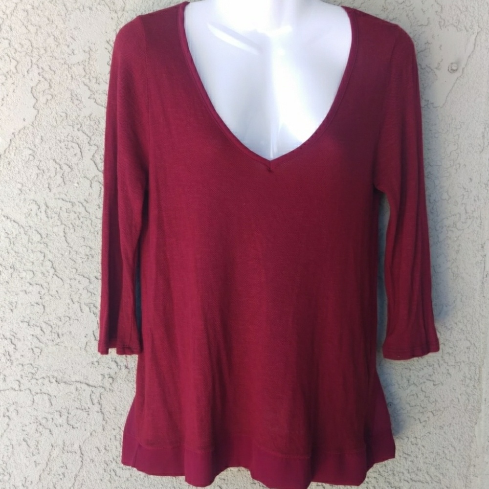 Pleione burgundy/red chiffon back/hem blouse